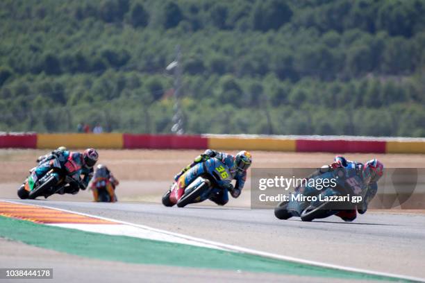 Mattia Pasini of Italy and Italtrans Racing leads the field during the Moto2 race during the MotoGP of Aragon - Race at Motorland Aragon Circuit on...