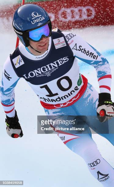 Benjamin Raich of Austria reacts during the men's super combined-downhill at the Alpine Skiing World Championships in Schladming, Austria, 11...