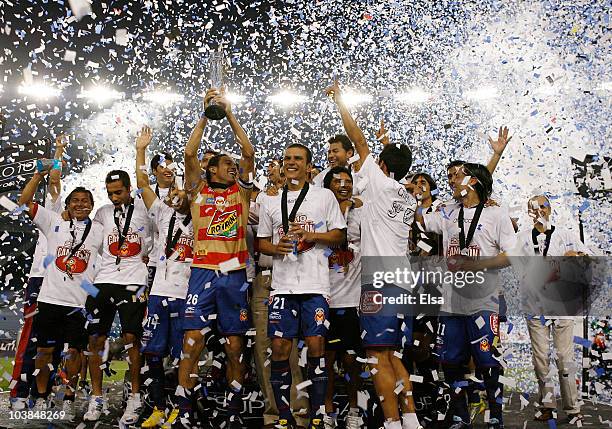 Monarcas Morelia celebrates the win over the New England Revolution to win the SuperLiga 2010 championship game on September 1, 2010 at Gillette...