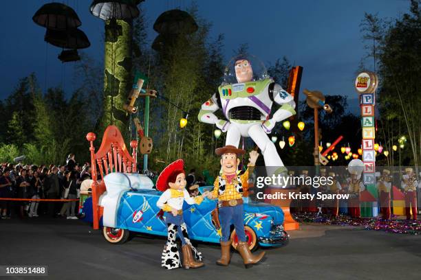 Disney characters cut the ribbon during the Toy Story Playland opening ceremony at Disneyland Paris on September 4, 2010 in Paris, France.