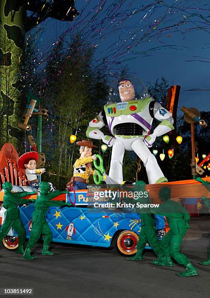 Disney characters cut the ribbon during the Toy Story Playland opening ceremony at Disneyland Paris on September 4, 2010 in Paris, France.