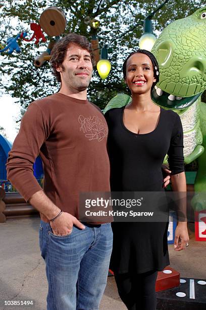 Jallil Lespert and Sonia Rolland attend the Toy Story Playland opening ceremony at Disneyland Paris on September 4, 2010 in Paris, France.