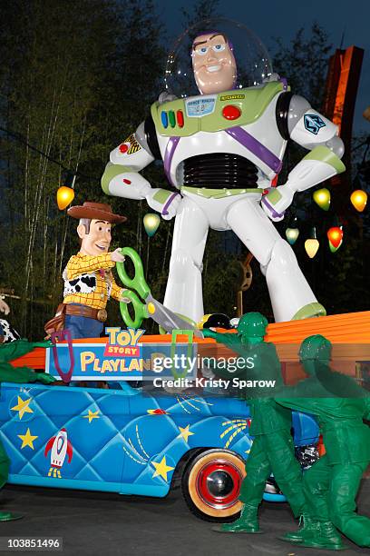 Disney characters cut the ribbon during the Toy Story Playland opening ceremony at Disneyland Paris on September 4, 2010 in Paris, France.