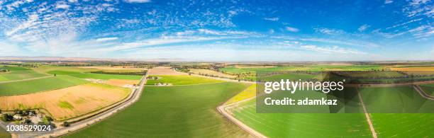 aerial panoramic view of farmland in california - san joaquin valley stock pictures, royalty-free photos & images