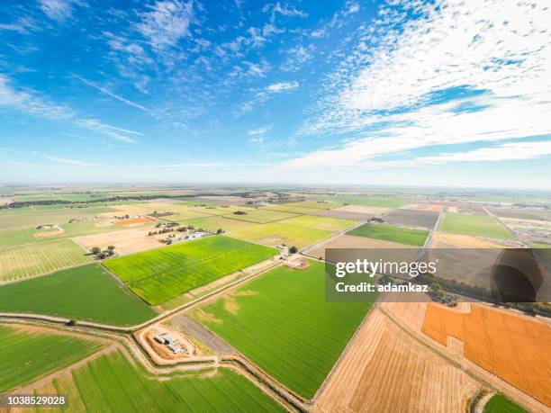 aerial view of farmland in california - san joaquin valley stock pictures, royalty-free photos & images