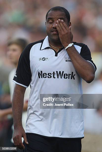 Ailton of the team Germany gestures during the Day of Legends match between team Germany and the rest of the world and team Hamburg at the Millerntor...