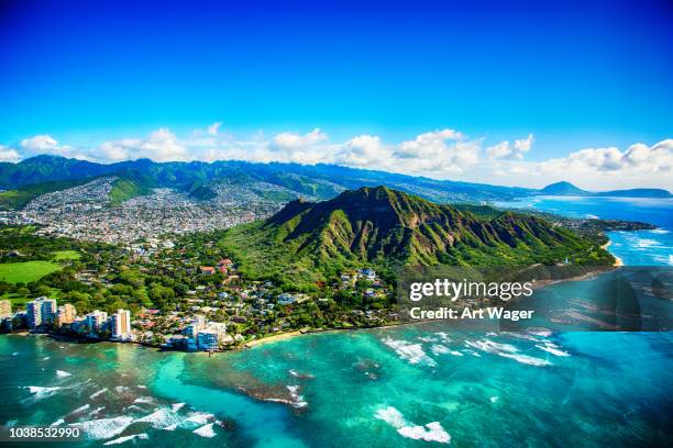 diamond head state park aerial - honolulu stock pictures, royalty-free photos & images