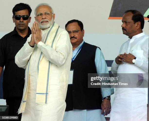 Prime Minister Narendra Modi during the launch of Ayushman Bharat-National Health Protection Scheme, at Prabhat Tara Ground, at Dhurwa, on September...