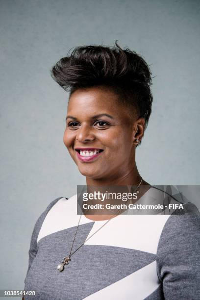 Karina LeBlanc poses for a portrait at London Marriott Hotel County Hall prior to the The Best FIFA Football Awards 2018 on September 23, 2018 in...