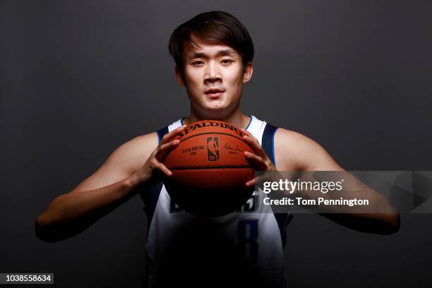 Ding Yanyuhang of the Dallas Mavericks poses for a portrait during the Dallas Mavericks Media Day held at American Airlines Center on September 21,...