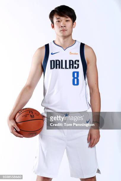 Ding Yanyuhang of the Dallas Mavericks poses for a portrait during the Dallas Mavericks Media Day held at American Airlines Center on September 21,...
