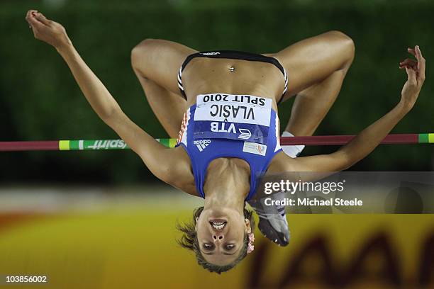 Blanka Vlasic of Croatia and Team Europe makes a clearance in the women's high jump during the IAAF/VTB Continental Cup at the Stadion Poljud on...
