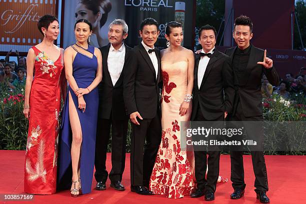 Film producer Nansun Shi, actress Carina Lau, director Tsui Hark, actor Andy Lau, actress Li Bingbing producer Zhonglei Wang and actor Deng Chao...