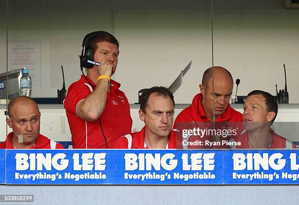 John Longmire , assistant coach of the Swans, looks on ftome the coaches box during the AFL First Elimination Final match between the Sydney Swans...