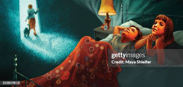 dreaming in the bed - hands behind head stock illustrations