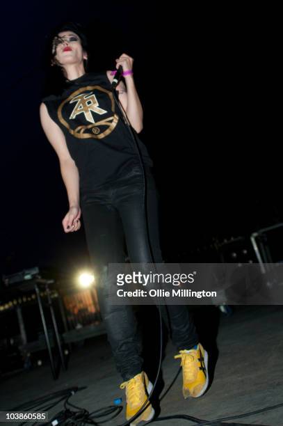 Nic Endo of Atari Teenage Riot performs on the main stage during the second and last day of Offset Festival at Hainault Country Park on September 5,...