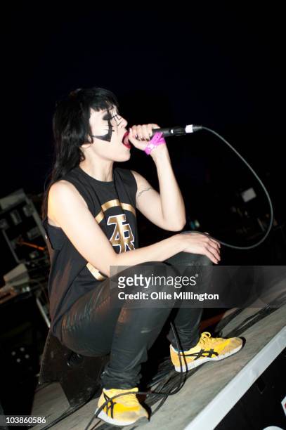 Nic Endo of Atari Teenage Riot performs on the main stage during the second and last day of Offset Festival at Hainault Country Park on September 5,...