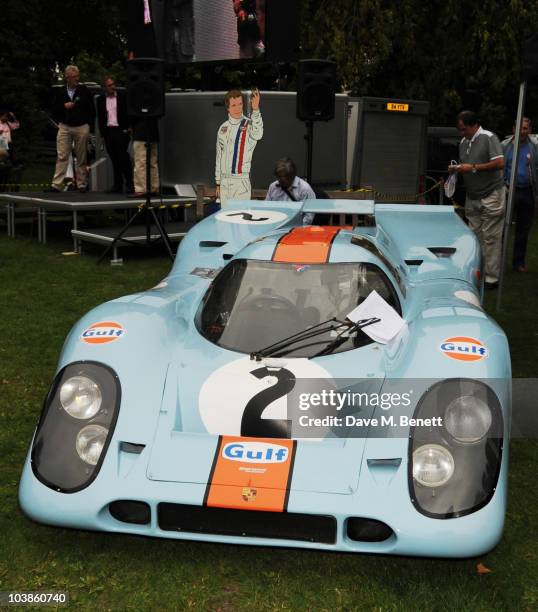 The Porsche 917 racing car which won Le Mans and was used in the classic film 'Le Mans' starring Steve McQueen, is displayed during the inaugural...