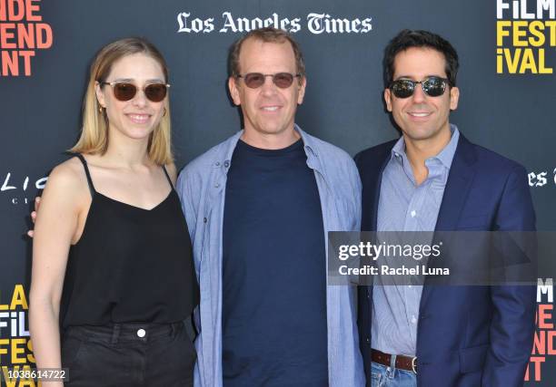 Lauren Russell, Paul Lieberstein and Fernando Loureiro attend the screening of "Song of Back and Neck" during the 2018 LA Film Festival at ArcLight...