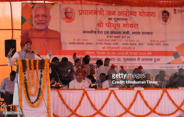 Piyush Goyal, Minister of Railways and Coal in the Government of India addresses the Asha, ANM and Anganwadi workers during the inauguration of...