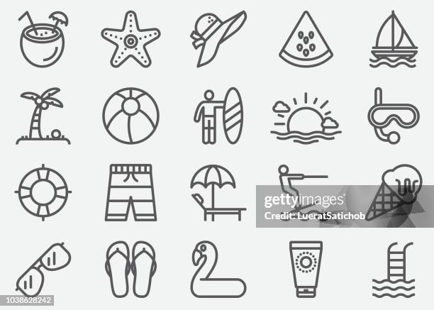 ilustrações de stock, clip art, desenhos animados e ícones de summer line icons - coco