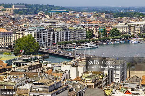 view from towers of the st. pierre cathedral. - st pierre cathedral geneva stock pictures, royalty-free photos & images