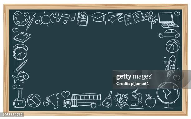 ilustrações de stock, clip art, desenhos animados e ícones de chalkboard school symbols - teacher