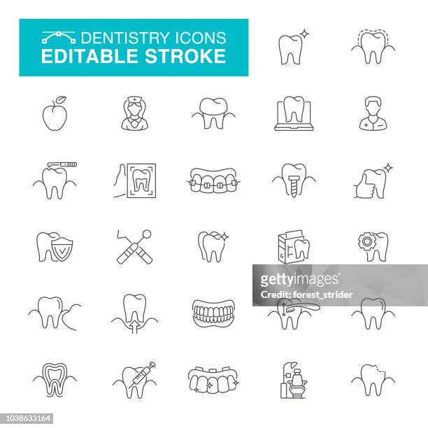 illustrations, cliparts, dessins animés et icônes de icônes modifiables course dentisterie - dental equipment