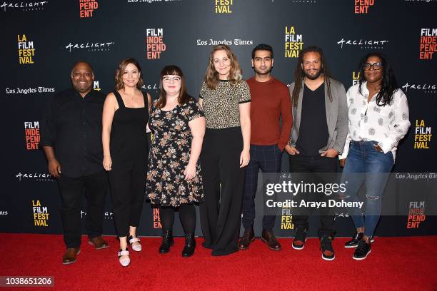 Marc Bernardin, Kay Cannon, Kate Hagen, Emily V. Gordon, Kumail Nanjiani, Franklin Leonard and Leah Daniels-Butler attends the 2018 LA Film Festival...