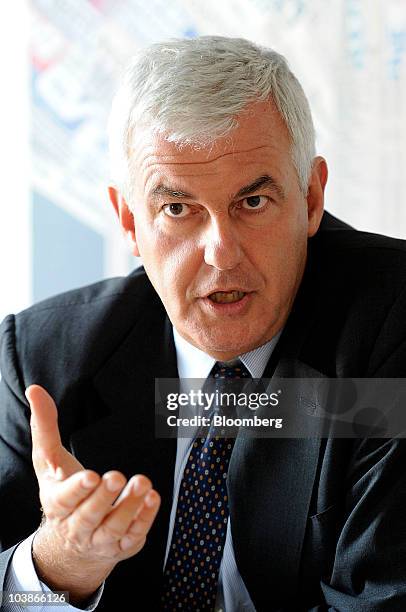 Alessandro Profumo, chief executive officer of Unicredit SpA, gestures while speaking during a news conference in Milan, Italy, on Monday, Sept. 6,...