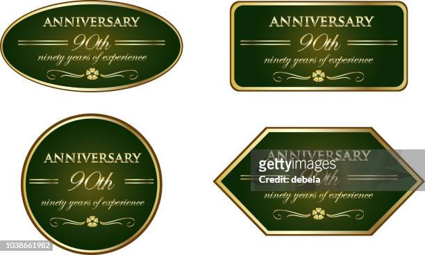 ninety years of experience luxury vintage anniversary label collection - gold plaque stock illustrations