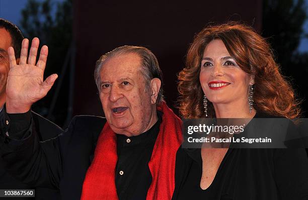 Director Tinto Brass and Caterina Varzi attends the "Vallanzasca" premiere during the 67th Venice Film Festival at the Sala Grande Palazzo Del Cinema...