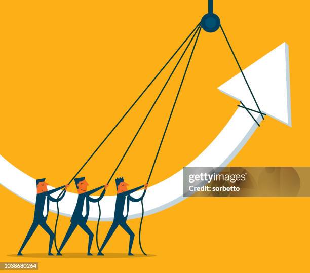businessman - growth arrow - man pulling rope stock illustrations