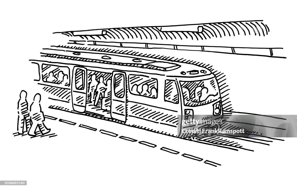 Estación De Metro Parada Tren Dibujo Ilustración de stock - Getty Images