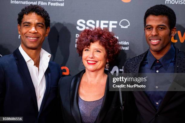 Director Iciar Bollain , and actors Carlos Acosta and Keyvin Martinez during the 'Yuli' Red Carpet at the 66th San Sebastian International Film...