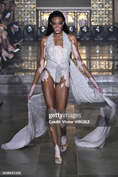 Winnie Harlow walks the runway at the Julien Macdonald Ready to Wear Spring/Summer 2019 fashion show during London Fashion Week September 2018 on...