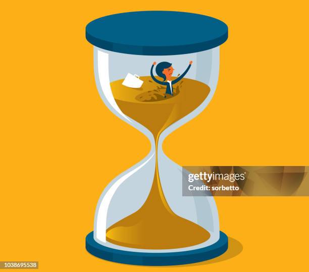 ilustrações de stock, clip art, desenhos animados e ícones de businesswoman be trapped in hourglass - areia movediça