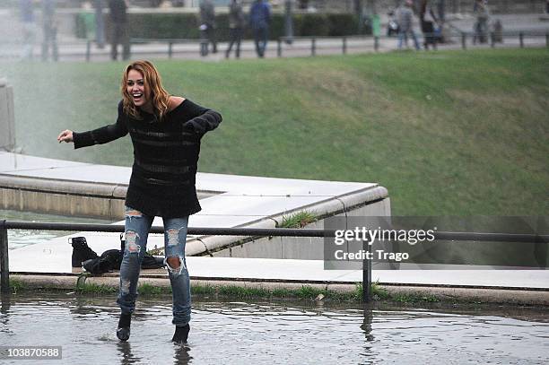 Miley Cyrus Sighted in Paris at Trocadero on location for 'LOL' Remake on September 6, 2010 in Paris, France.