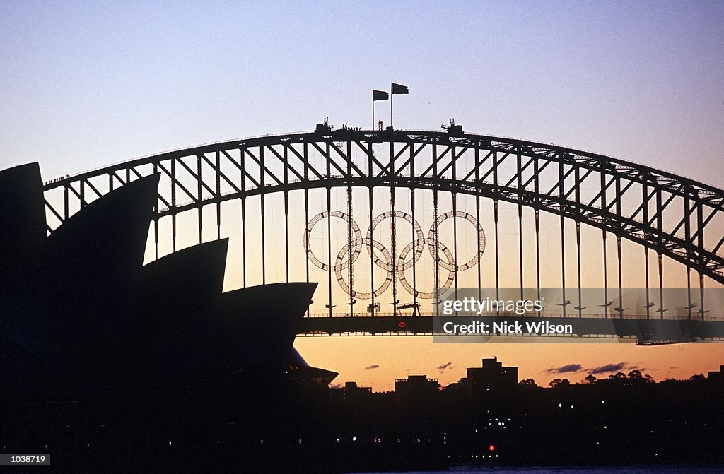 Olympic Rings Sunset Sunset over the Olympic Rings on the Sydney Harbour Bridge and the ...