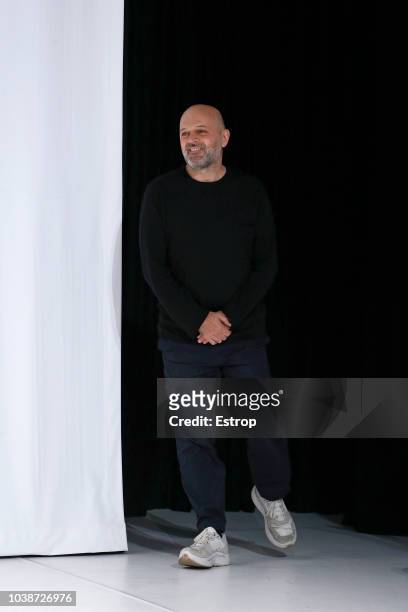 Fashion designer Hussein Chalayan at the CHALAYAN show during London Fashion Week September 2018 at XXXX on September 16, 2018 in London, England.