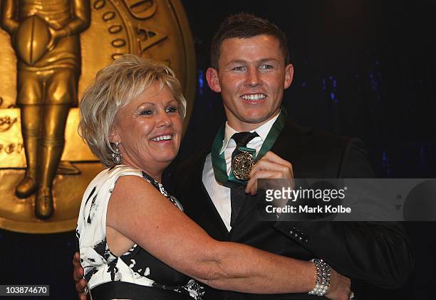 Todd Carney and his mother Leanne Carney pose with the Dally M medal at the 2010 Dally M Awards at the State Theatre on September 7, 2010 in Sydney,...