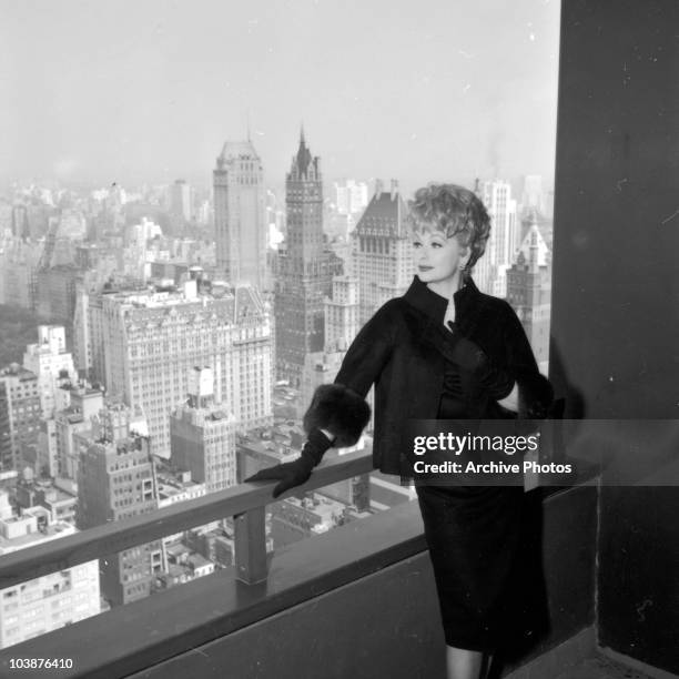 American actress Lucille Ball in her apartment at the New York Hilton hotel, Manhattan, circa 1965.