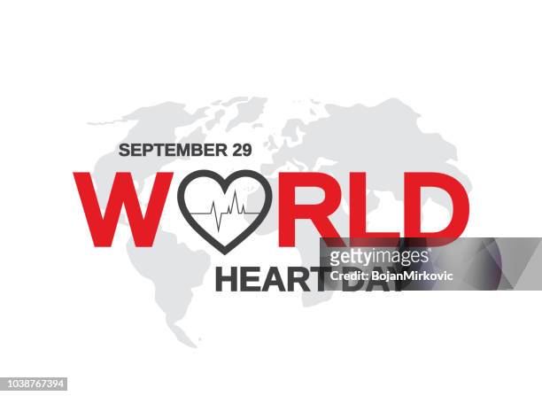 stockillustraties, clipart, cartoons en iconen met wereld hart dag poster met kaart. vectorillustratie. - september