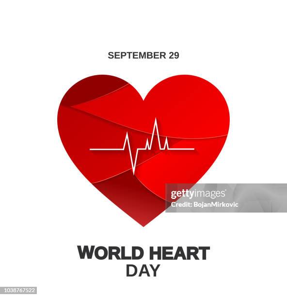 world heart day poster with paper cut heart, september 29. vector illustration. - heart month stock illustrations