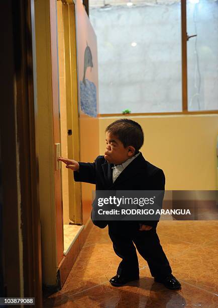 Colombian twenty-four-year-old and 70 centimeters tall Edward Niño Hernandez, the world shortest man as officially certified by the Guinness World...