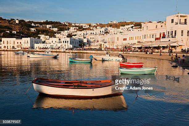 wooden fishing boats in harbor - samothrace photos et images de collection