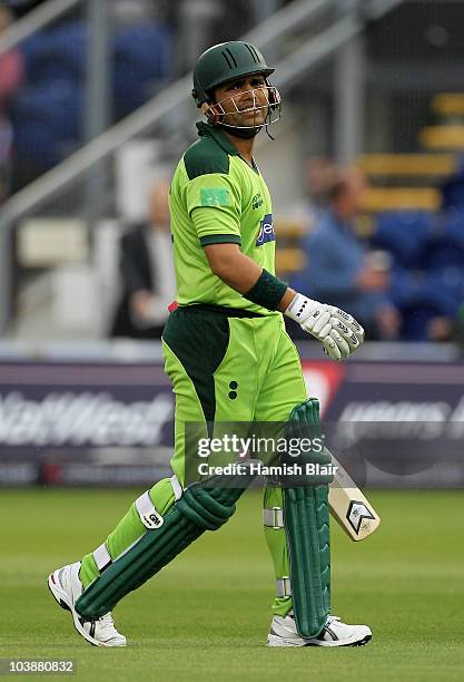 Kamran Akmal of Pakistan heads for the pavilion after being dismissed during the 2nd NatWest T20 International match between England and Pakistan at...