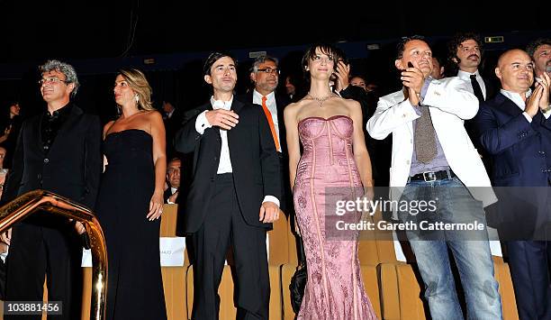 Mario Martone Luigi Lo Cascio and actress Francesca Inaudi attend the "Noi Credevamo" premiere during the 67th Venice Film Festival at the Sala...