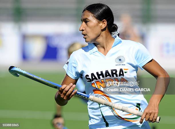 India's Rani Rampal plays against New Zealand during the field hockey Group A match of the Women's World Cup 2010 in Rosario, Argentina, on September...