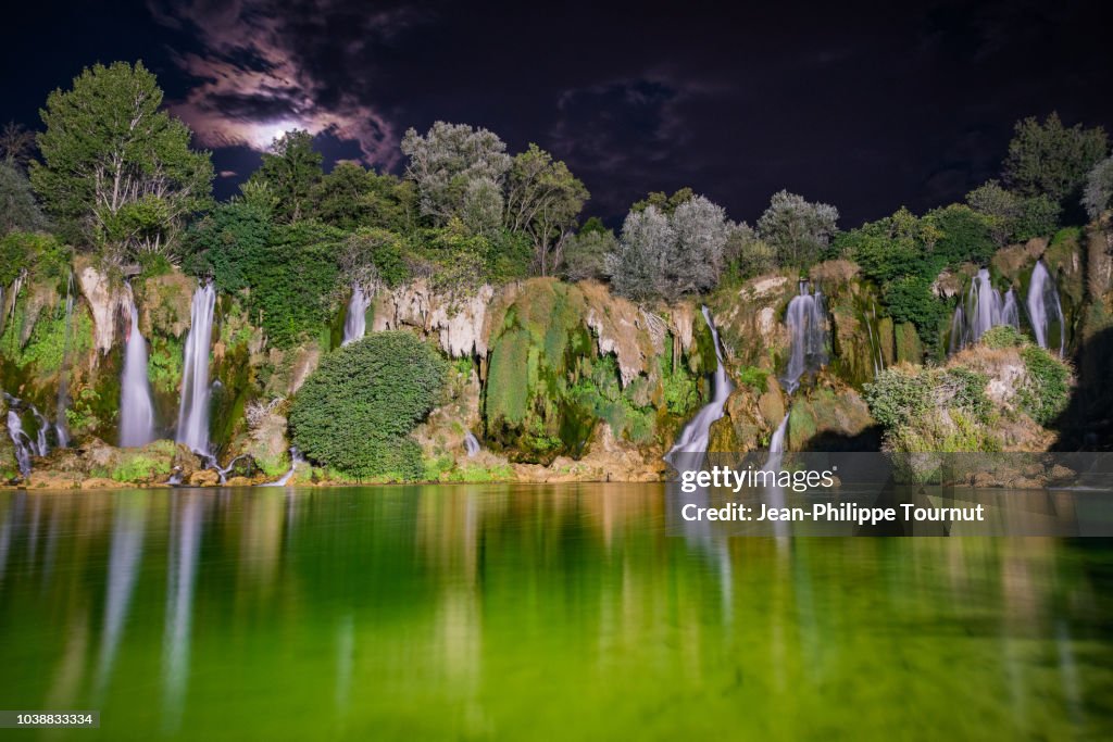 Kravica Waterfalls Illuminated at Night, Kravice, Bosnia and Herzegovina
